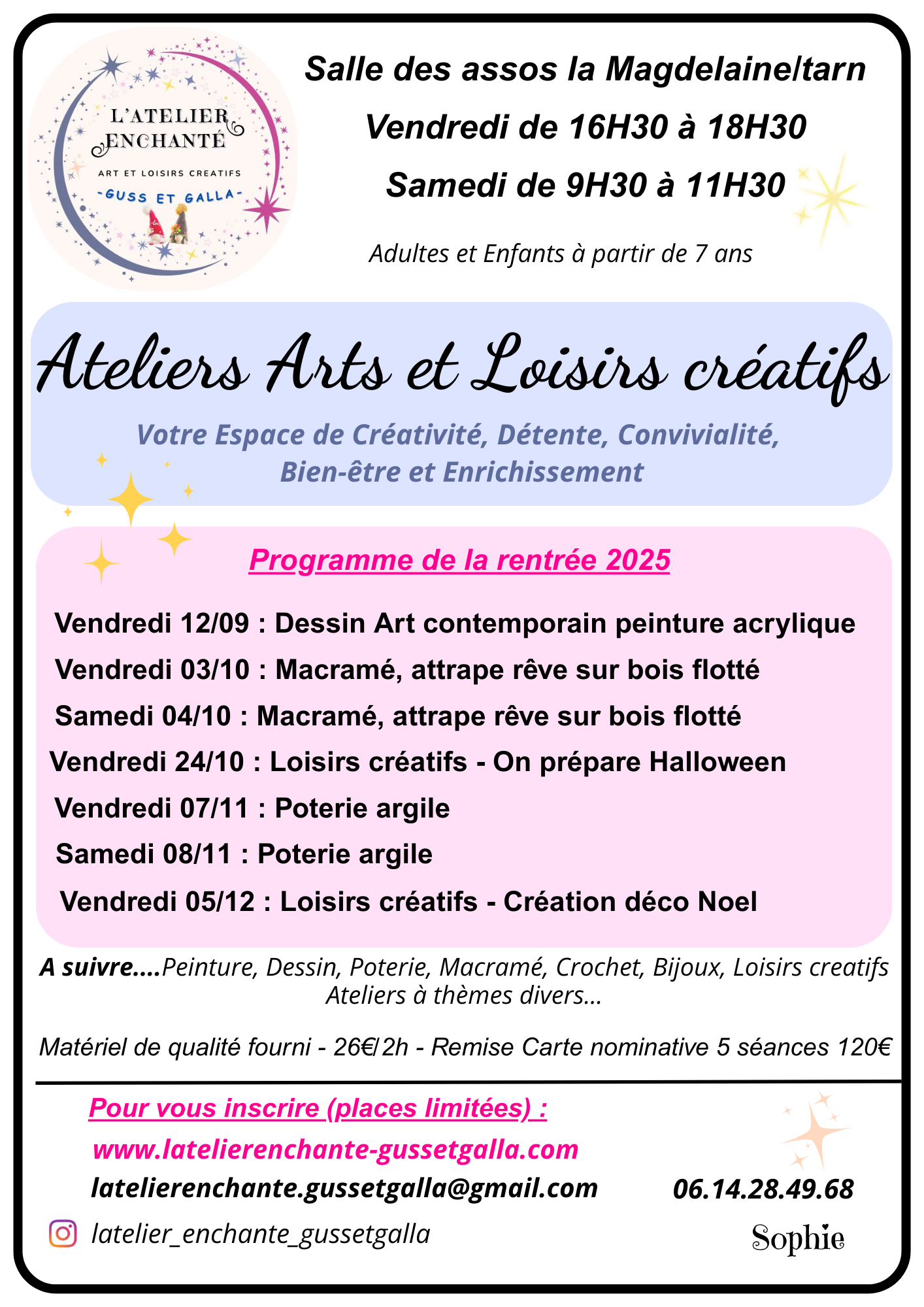 Les Ateliers d'art et de loisirs créatifs - matériel de qualité fourni