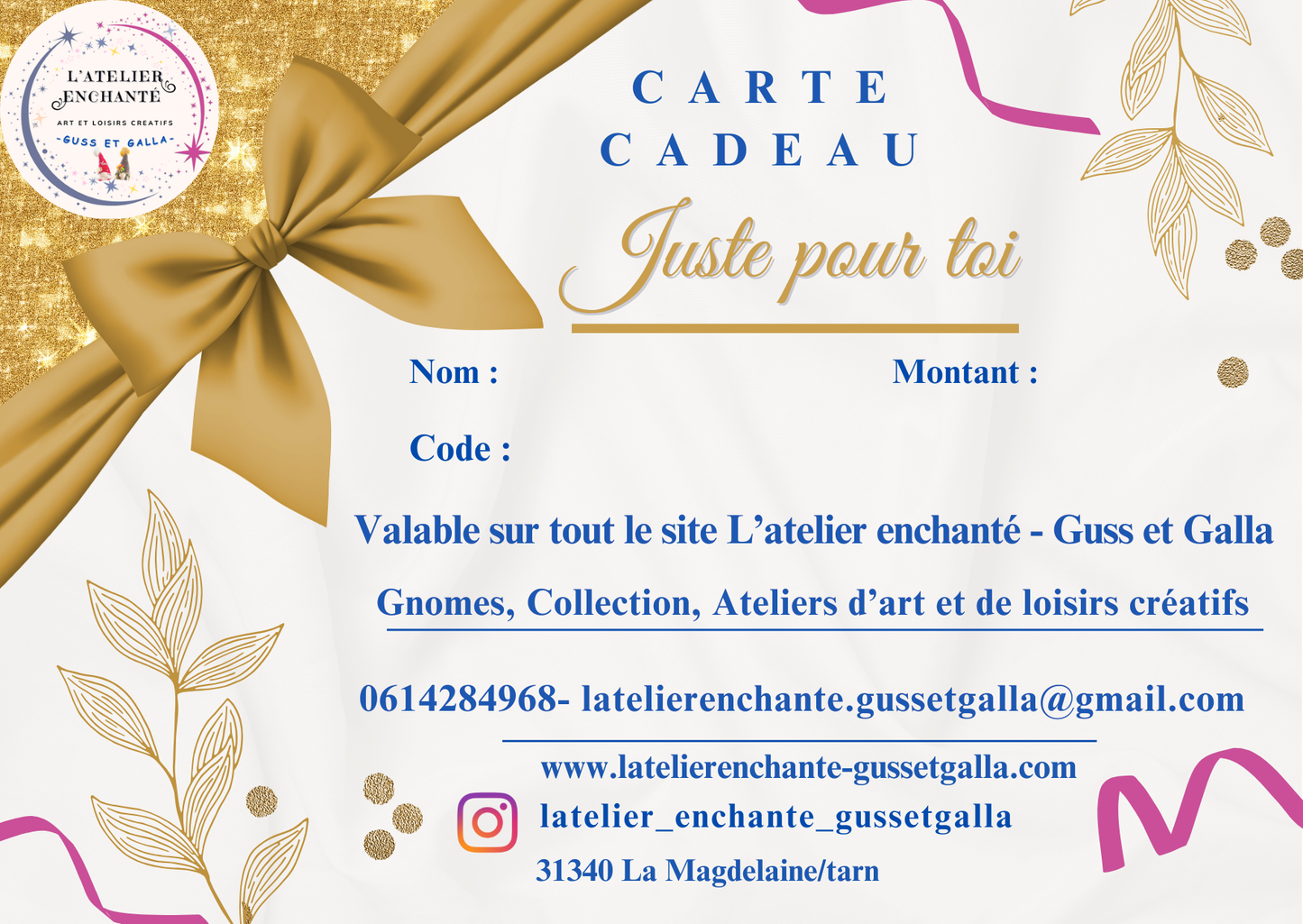 Carte cadeau L'atelier enchanté Guss et Galla